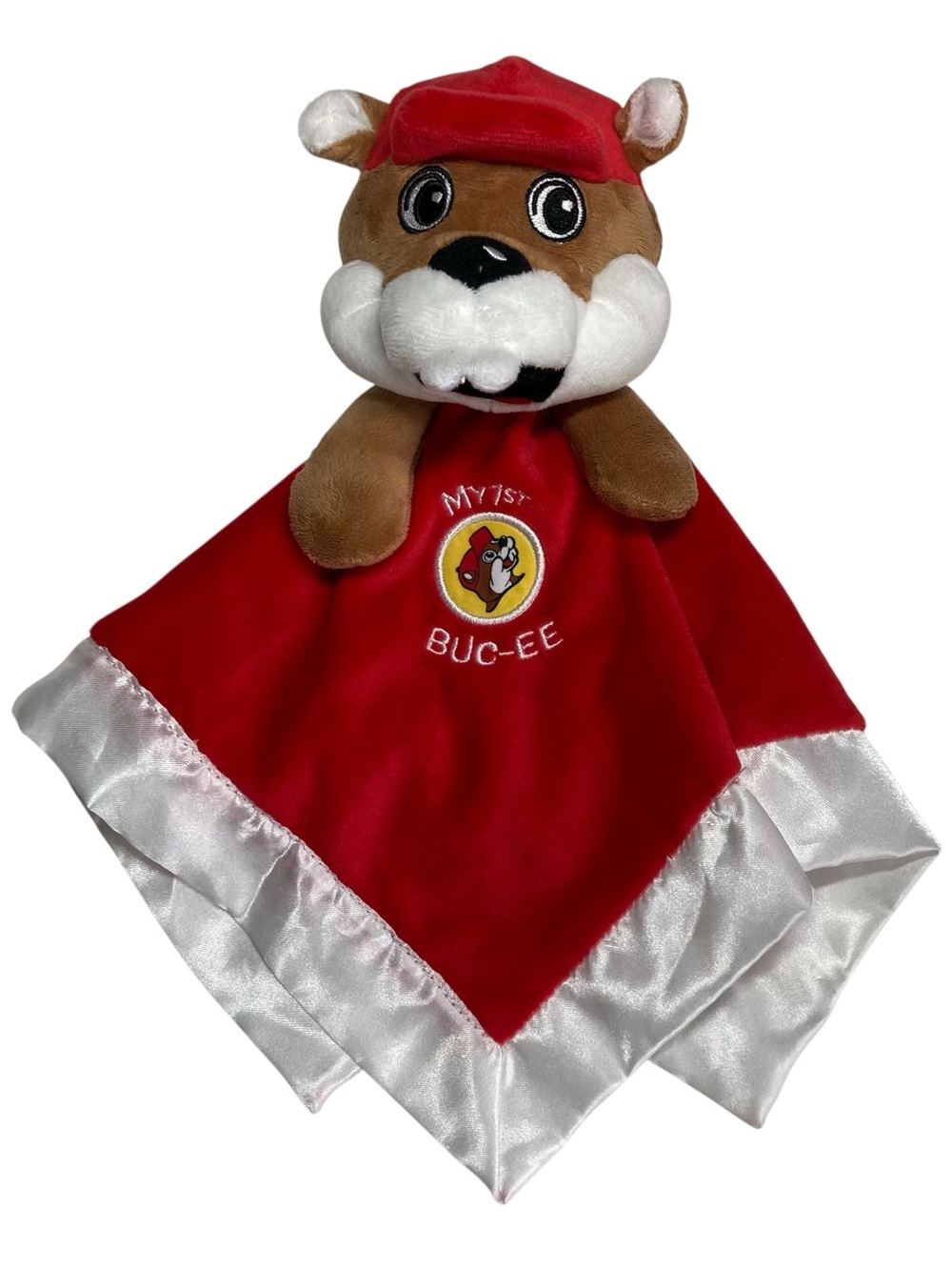 Buc-ee’s My 1st Buc-ee Lovey 14” Security Blanket Rattle Plush Satin.